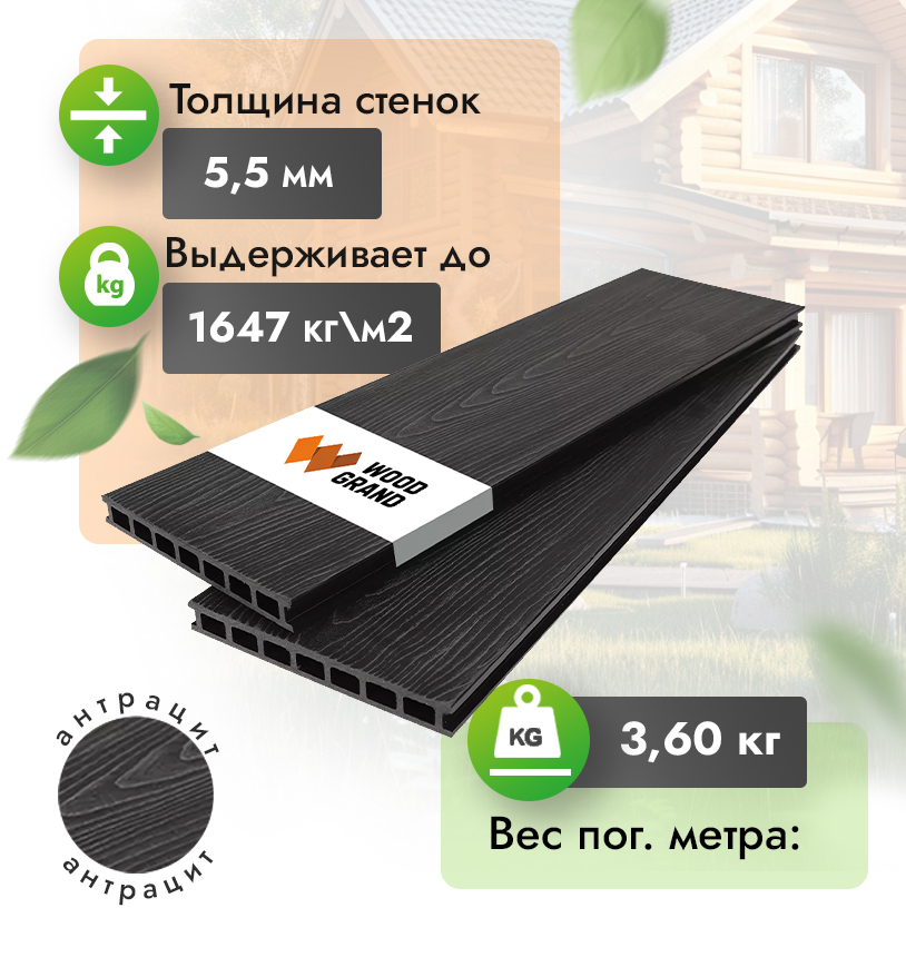 Террасная доска с тиснением 200x24 мм - Венге